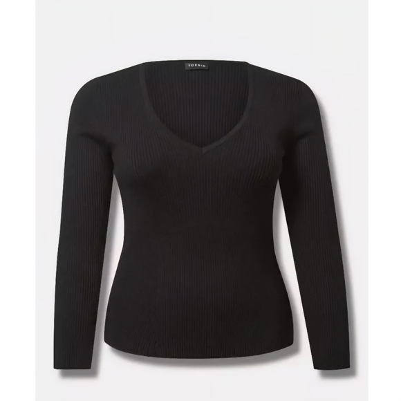 torrid Sweaters - Torrid Women's Black Ribbed V-Neck Rayon Knit Sweater Size 3X Long Sleeve.